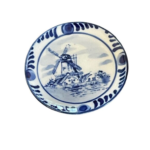 Blue & White  Mini Cup & Saucer Windmill Floral Hand Painted Elesva Holland VTG - Picture 7 of 12